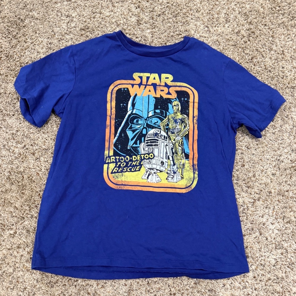 Star Wars Mad Engine Boys Blue Graphic T-Shirt Darth Vader R2-D2 C-3PO XL 14